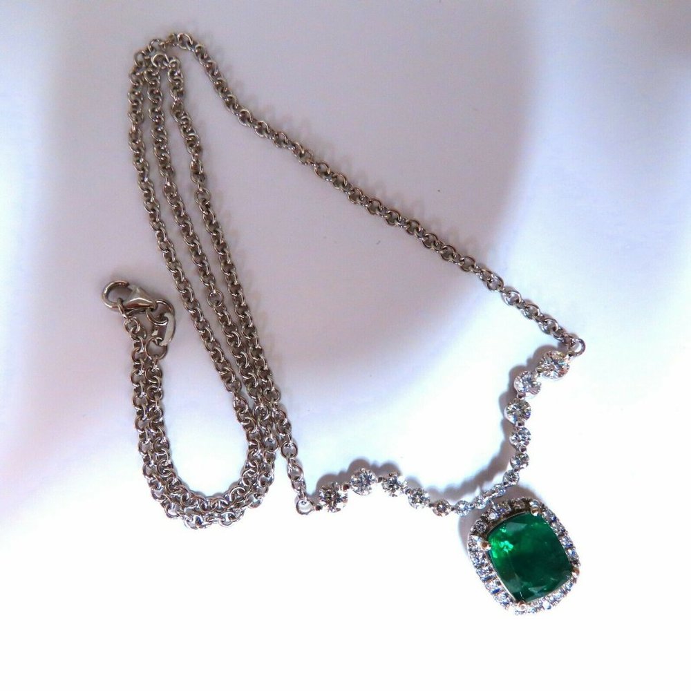 4.04ct Natural Emerald Diamonds Necklace 14kt Dangle*